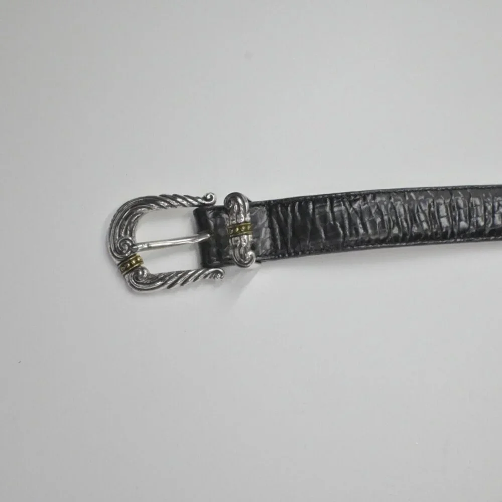 Vtg BRIGHTON Belt Womens Size L/34 Black Croc Embossed Leather Mix Metal Buckle - Picture 3 of 10